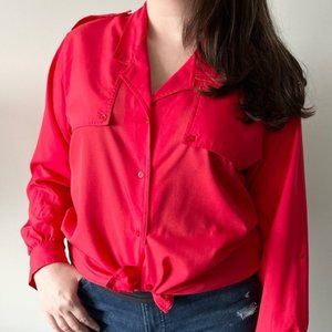 Vintage 1980s Diane Von Furstenberg Button Down Top Blouse Red Orange G